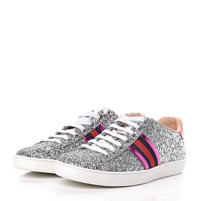 Gucci Glitter Web Womens Ace Sneakers 38.5 Silver 3 of 10