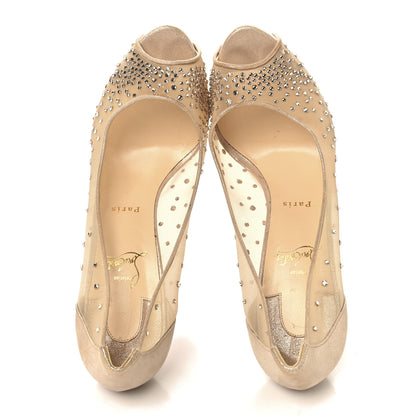 Christian Louboutin Rete Very Strass 120 Peep Toe 42 Nude 2 of 8