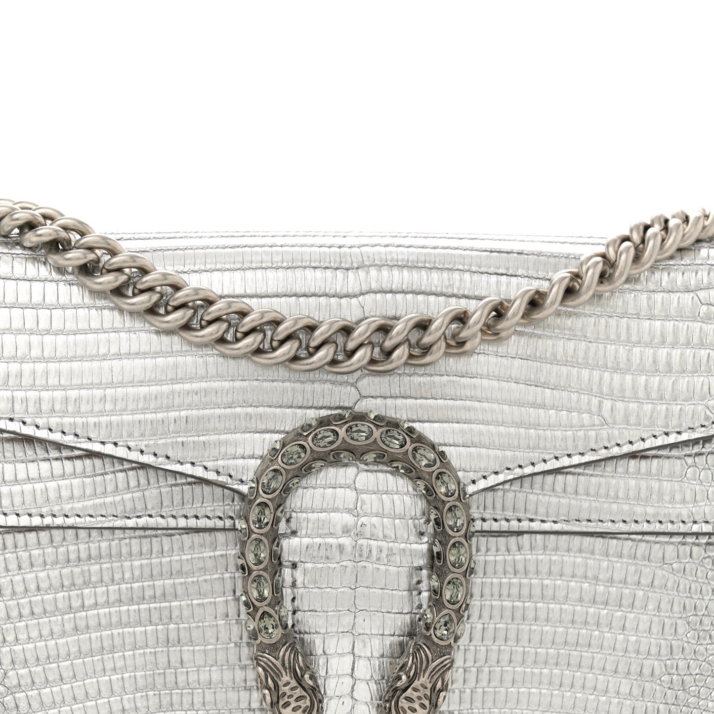 Lizard Crystal Small Dionysus Shoulder Bag Silver