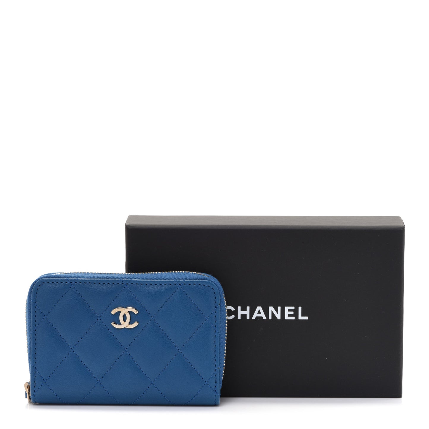 Lambskin Quilted Zip Around Coin Purse Wallet Blue