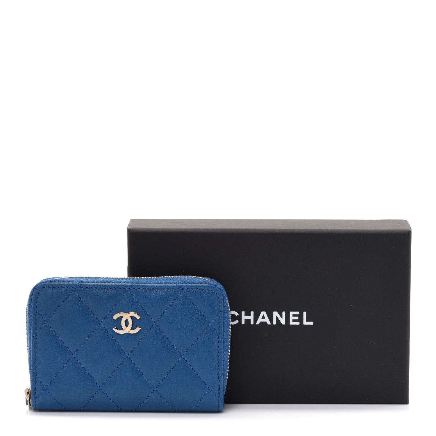 Chanel Lambskin Quilted Zip Around Coin Purse Wallet Blue 9 of 9