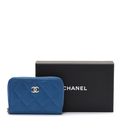 Chanel Lambskin Quilted Zip Around Coin Purse Wallet Blue 9 of 9