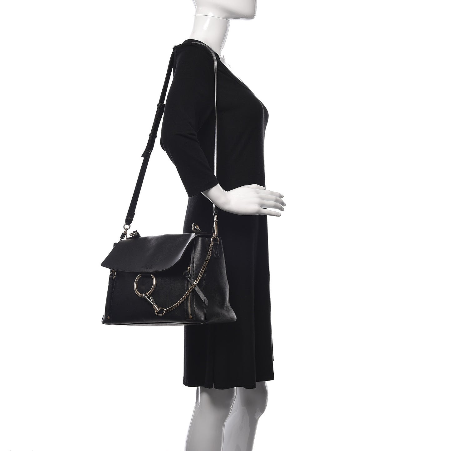 Calfskin Medium Faye Day Shoulder Bag Black