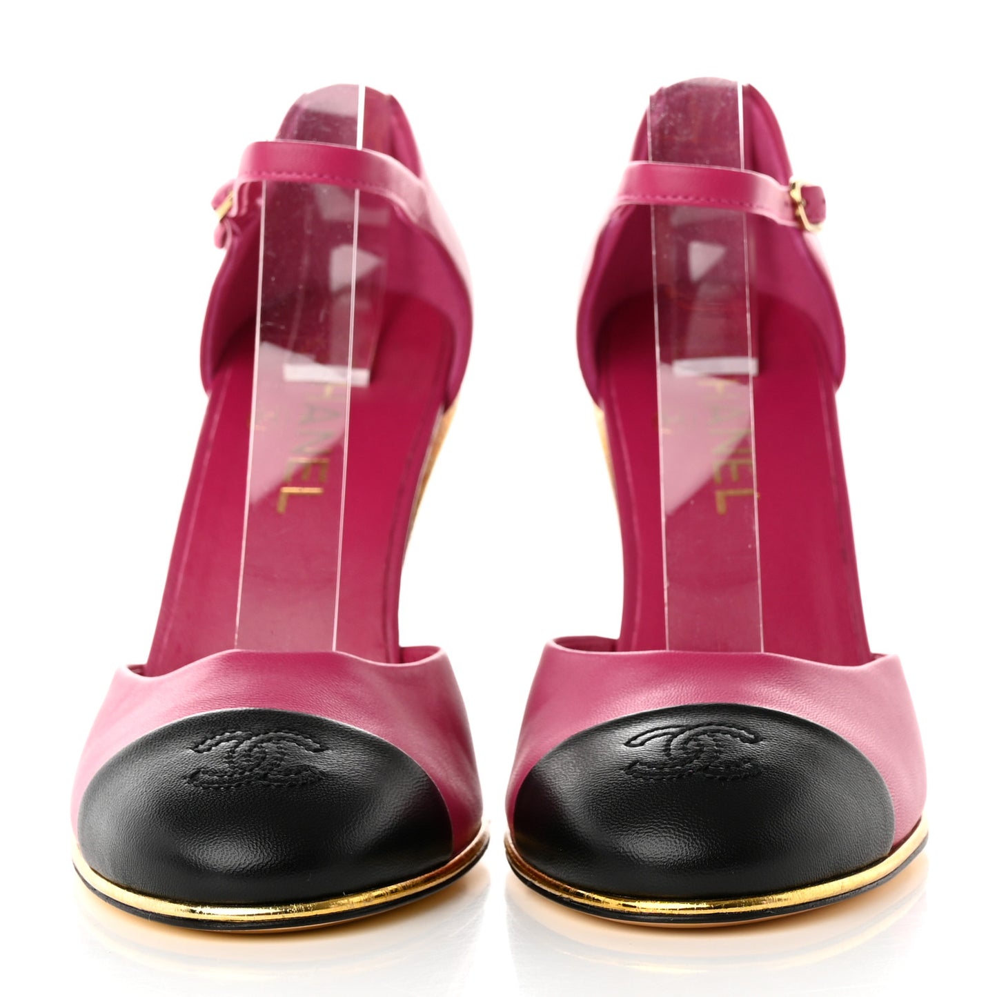 Lambskin Cap Toe Open Wedge 39 Fuchsia Black
