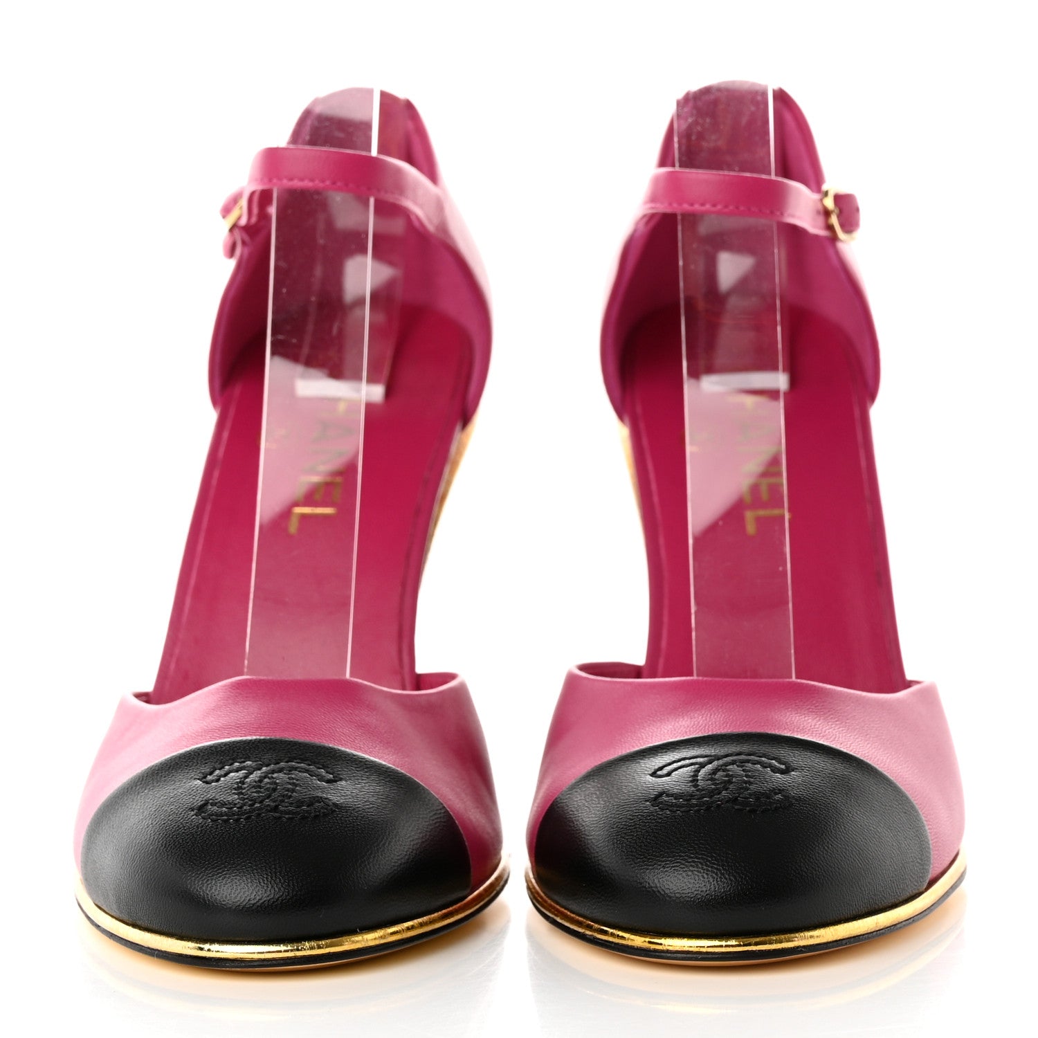 Chanel Lambskin Cap Toe Open Wedge 39 Fuchsia Black 2 of 12