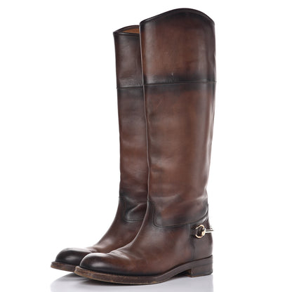 Gucci Calfskin Horsebit Tall Boots 37 Brown 3 of 12