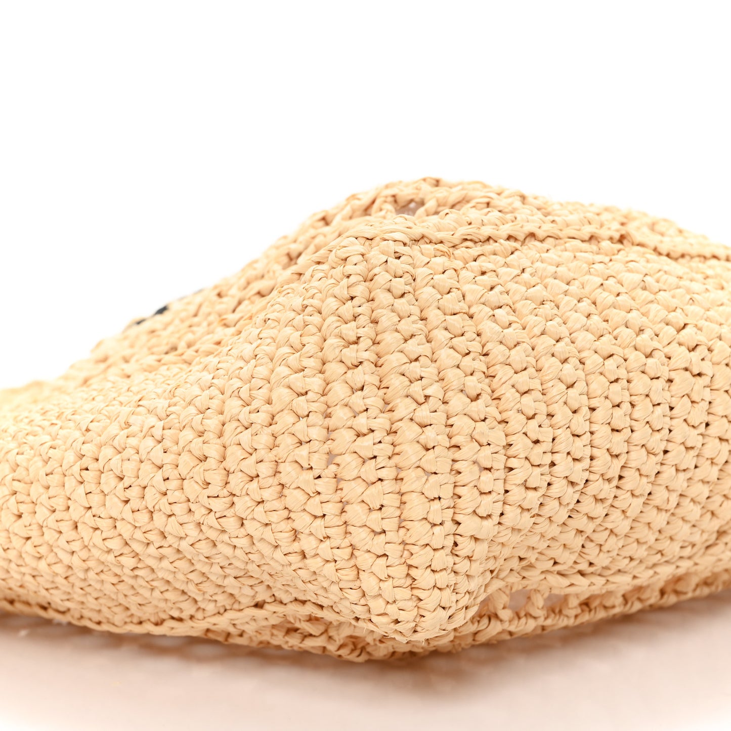 Yarn Raffia Effect Crochet Logo Embroidered Small Tote Bag Naturale
