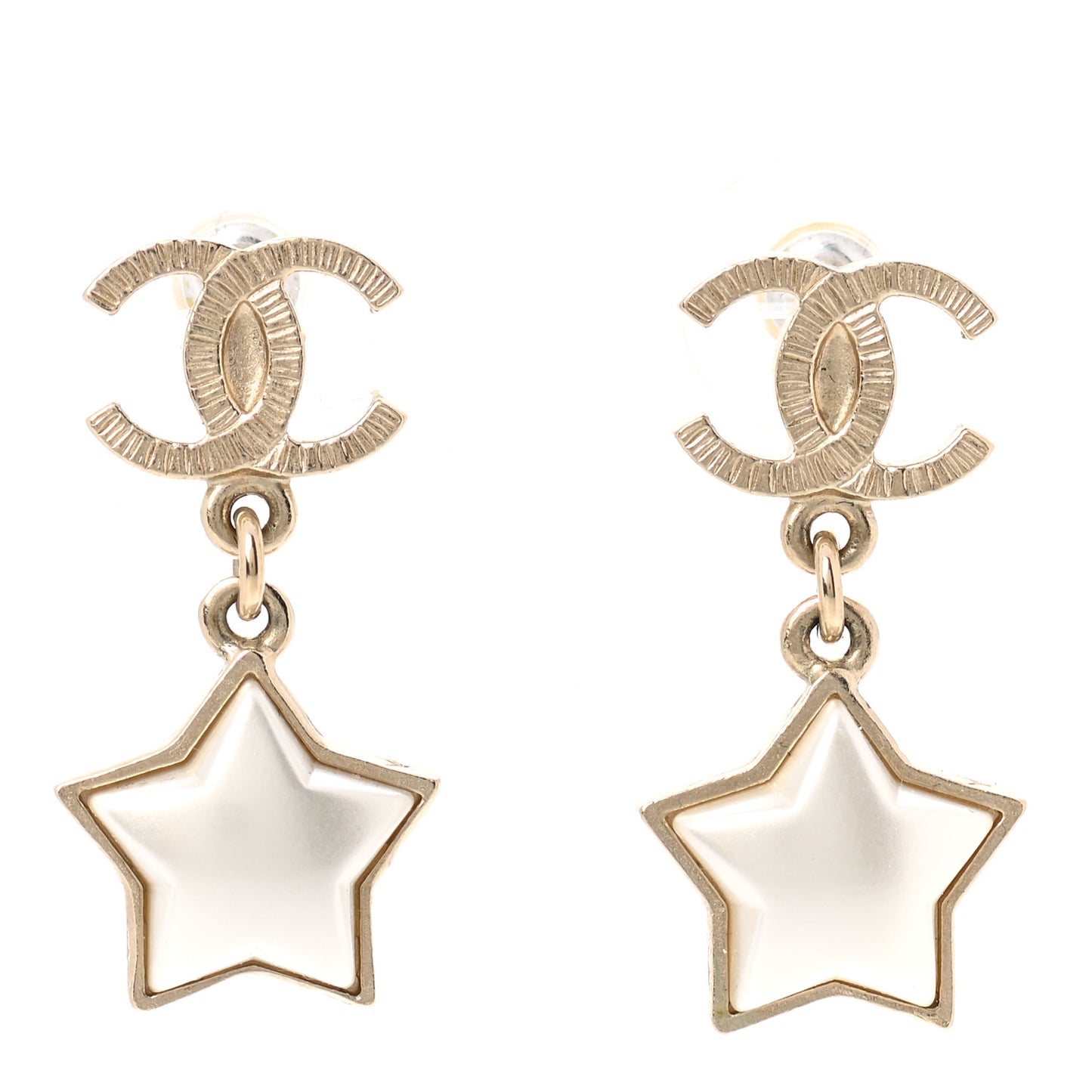 Metal Resin Pearl Star CC Drop Earrings Gold