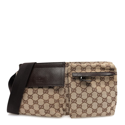 Gucci GG Monogram Double Pocket Belt Bag Dark Brown 1 of 10