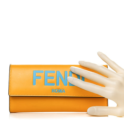 Fendi Vitello King Tamponata Logo Embossed Continental Wallet Mimosa Cyber Blue 2 of 9