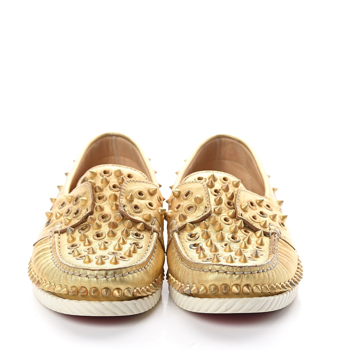 Nappa Laminata Spikes Womens Yacht Flat Loafers 37.5 Gold Satine