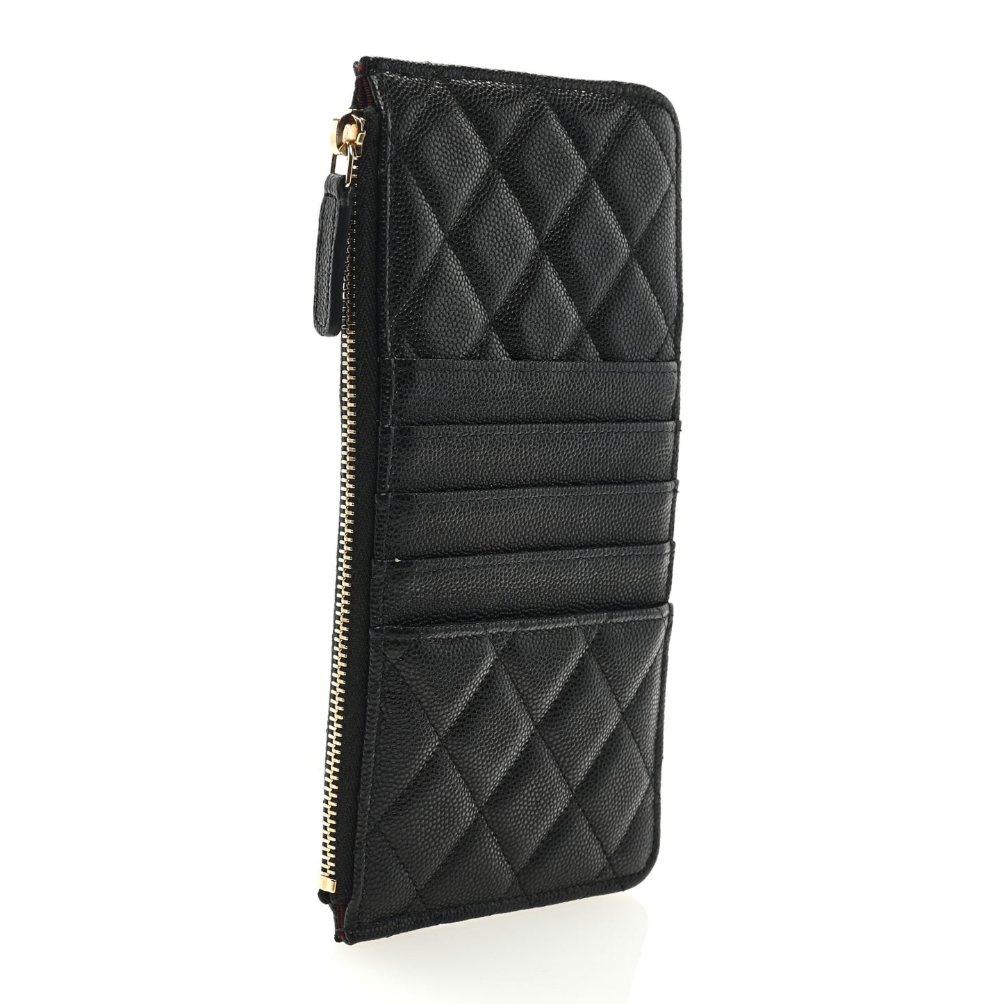 Caviar Quilted Classic Flat Wallet Pouch Black