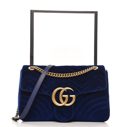 Gucci Velvet Matelasse Medium GG Marmont Shoulder Bag Cobalt Blue 9 of 9