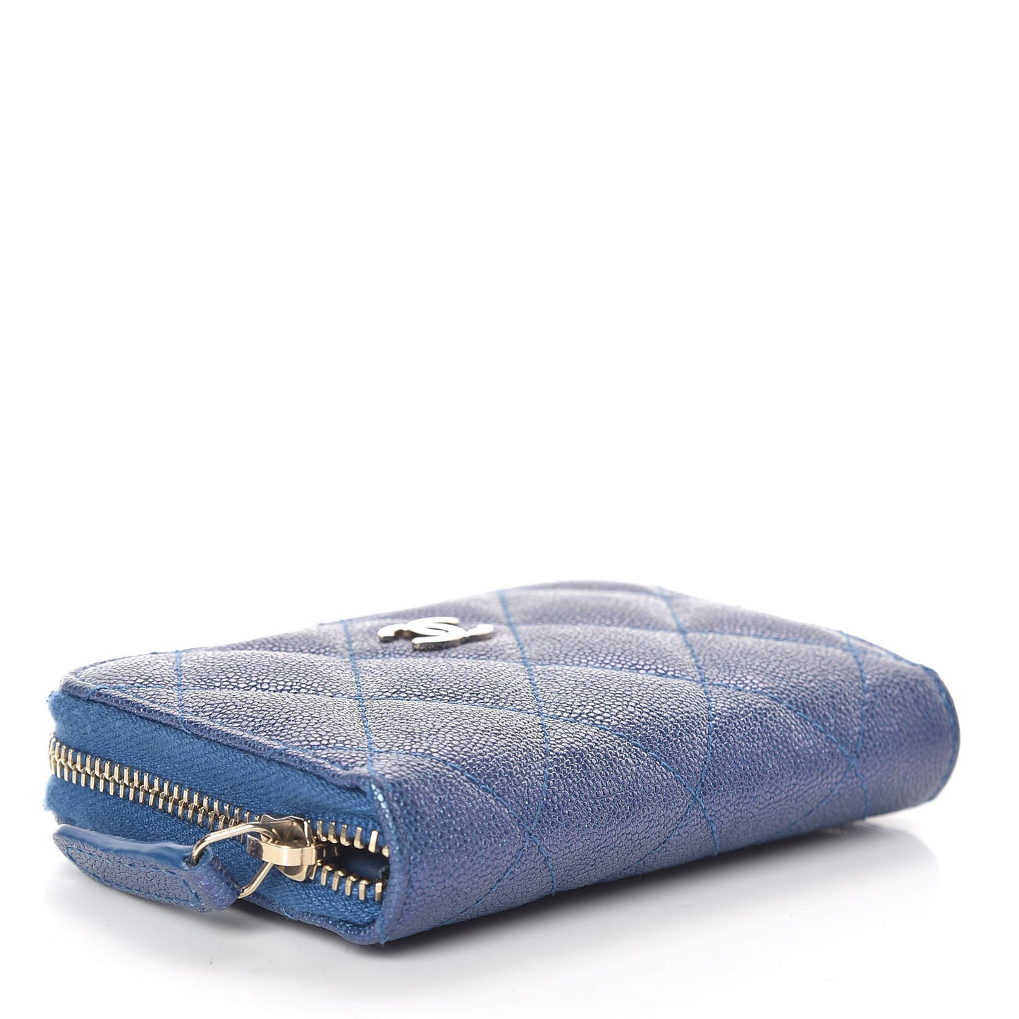 Iridescent Caviar Quilted Zip Coin Purse Dark Blue