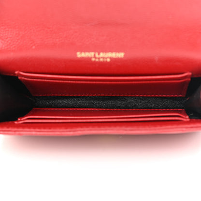Saint Laurent Grain De Poudre Matelasse Chevron Small Monogram Envelope Wallet Rouge Eros 5 of 8