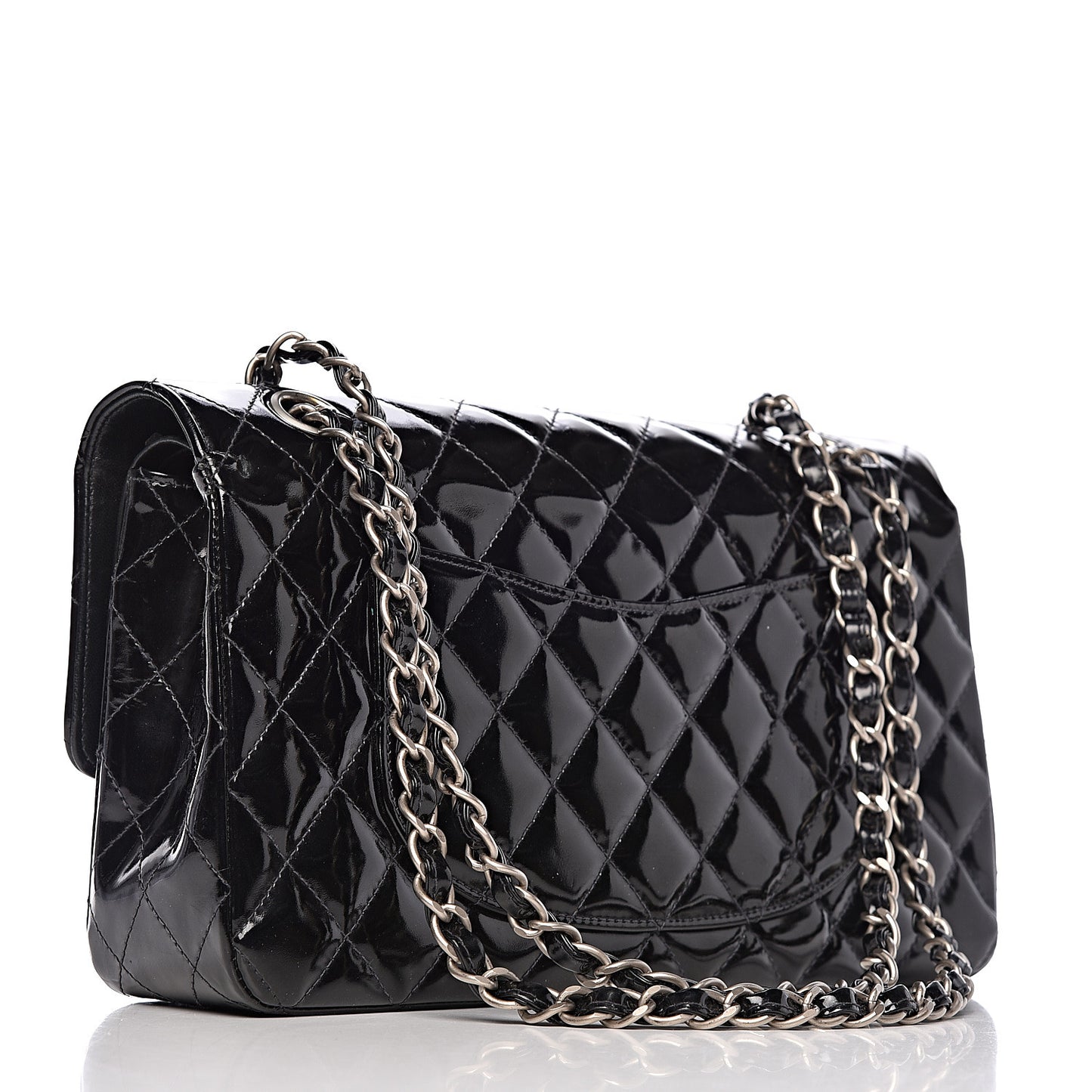 Patent Quilted Medium Double Flap Black