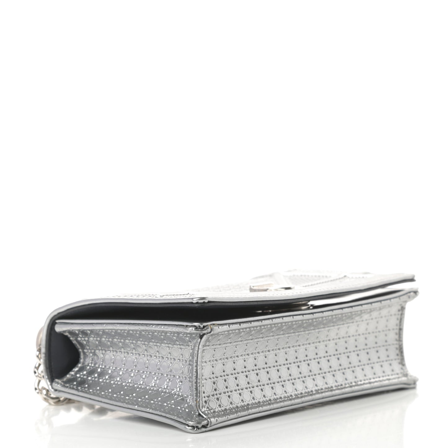 Metallic Patent Micro-Cannage Mini Diorama Flap Bag Silver