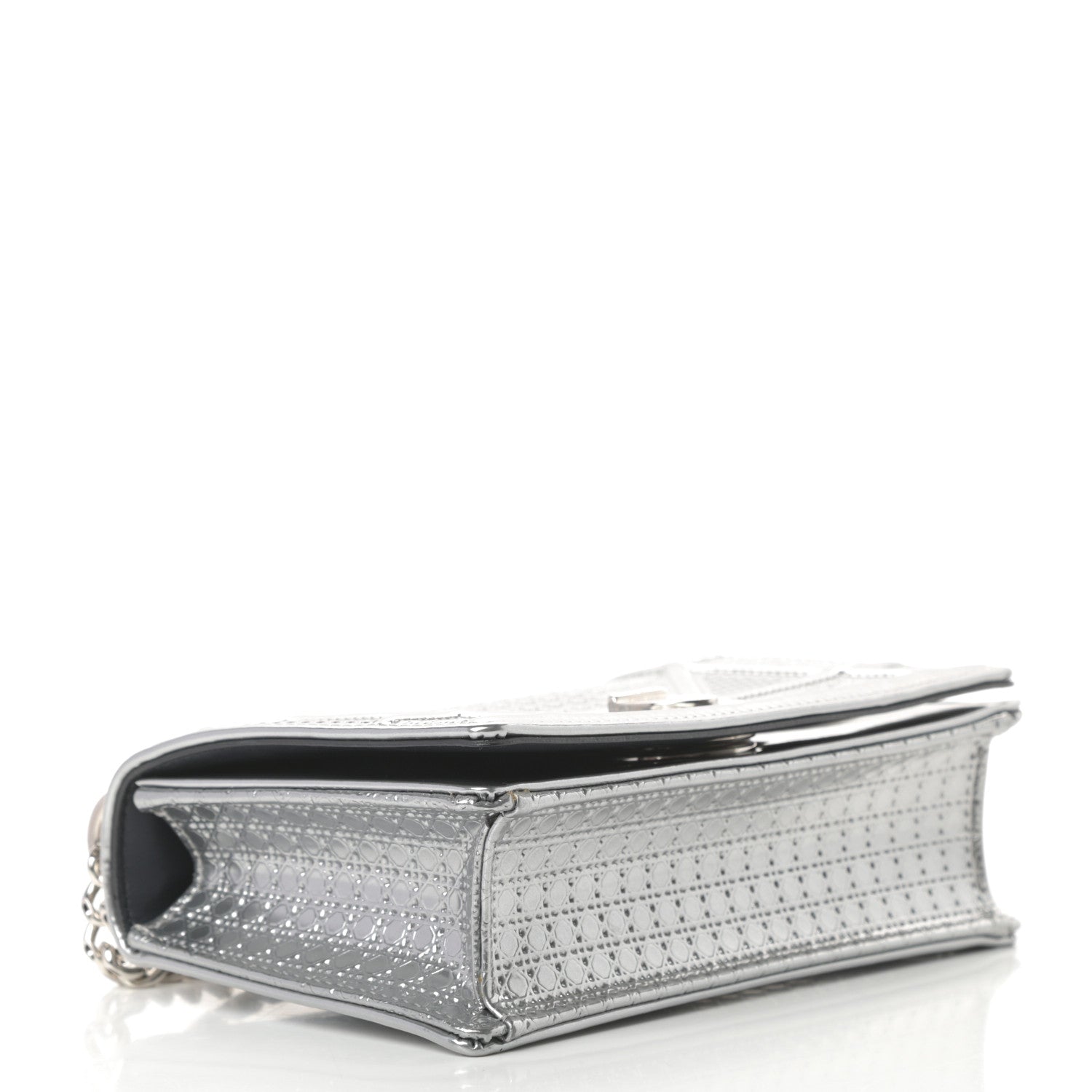Christian Dior Metallic Patent Micro-Cannage Mini Diorama Flap Bag Silver 4 of 13