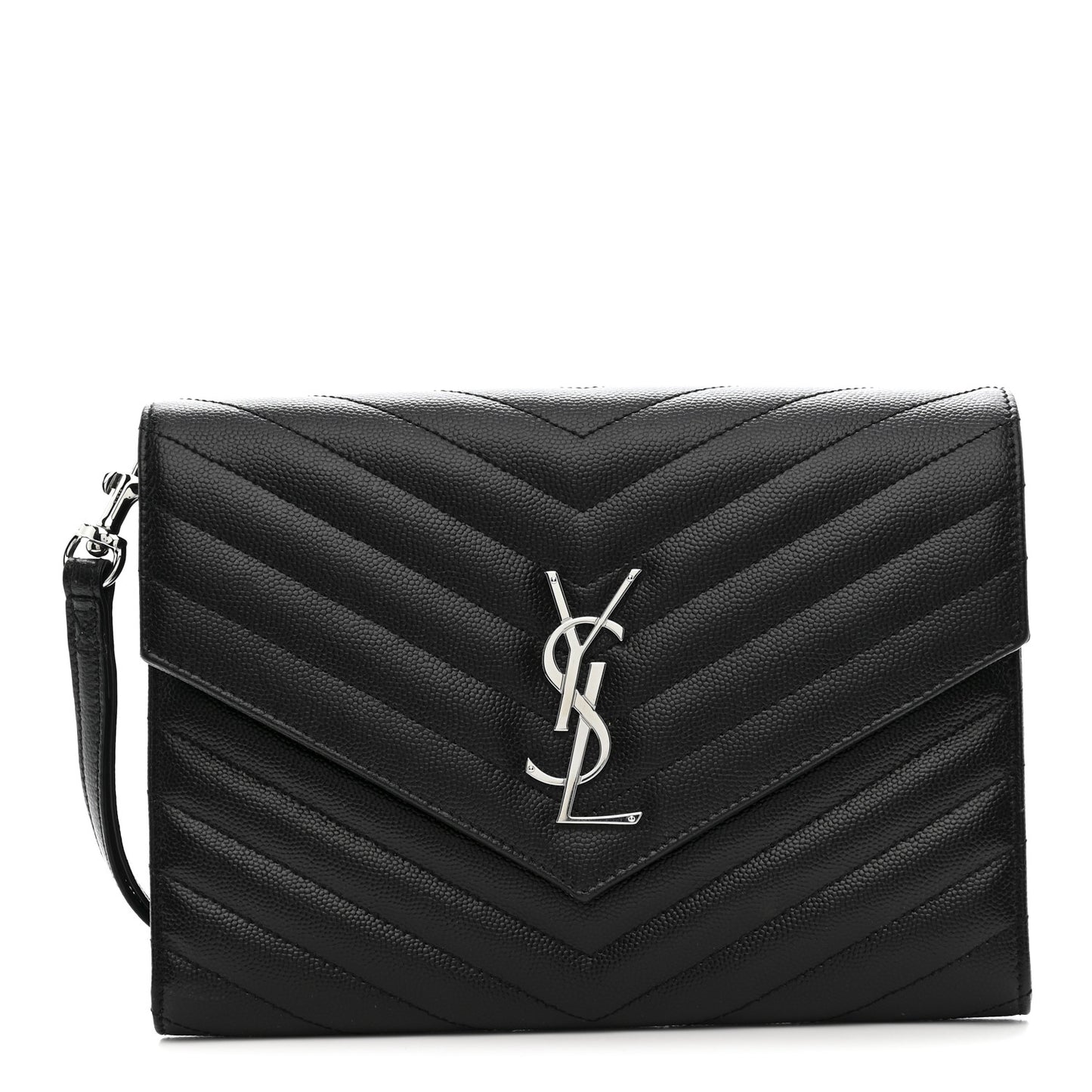 Grain De Poudre Matelasse Chevron Monogram Envelope Clutch Black