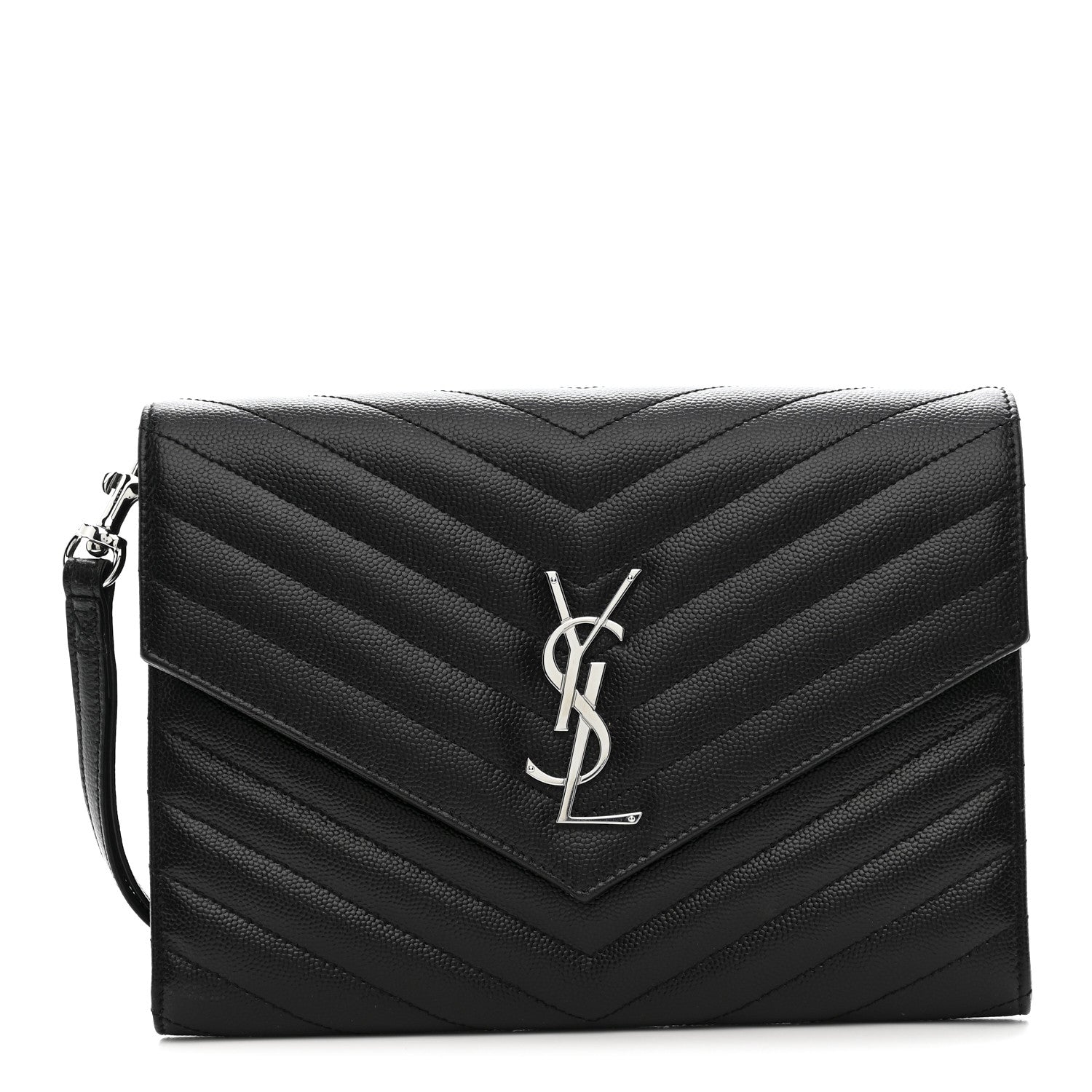 Saint Laurent Grain De Poudre Matelasse Chevron Monogram Envelope Clutch Black 1 of 10