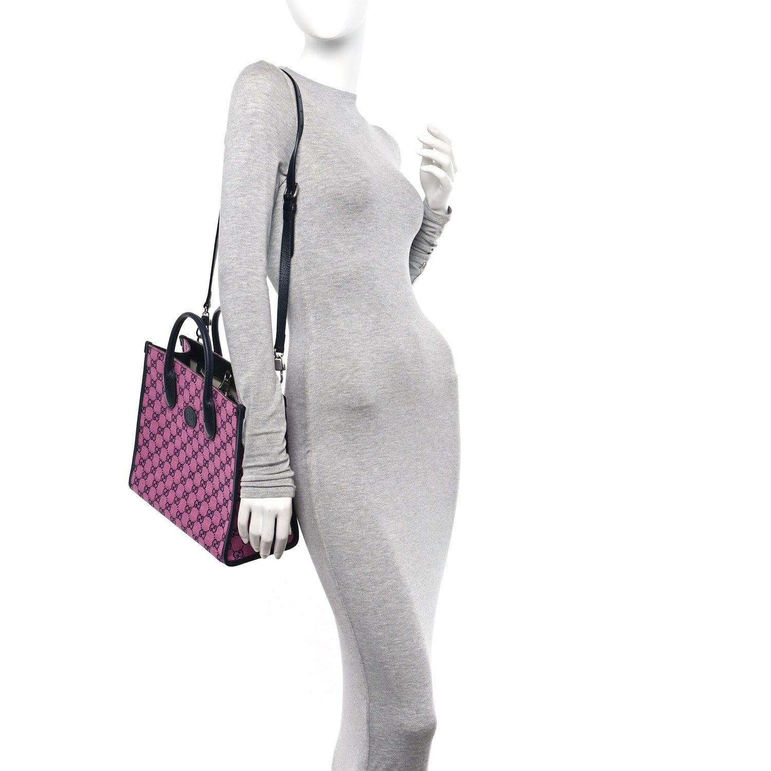 Gucci Monogram Multicolor Textured Dollar Calfskin Small Retro Interlocking G Tote Bag Pink Blue 2 of 11