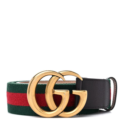 Gucci Nylon Textured Dollar Calfskin Double G Web 40mm Belt 95 38 Green Red Dark Cocoa 1 of 5