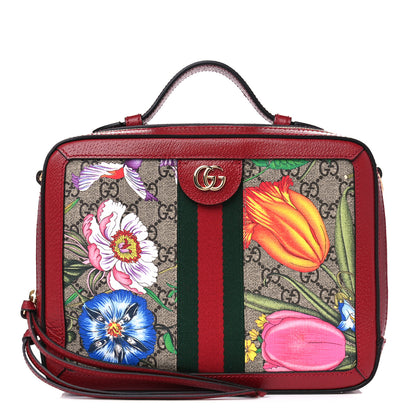Gucci GG Supreme Monogram Flora Web Small Ophidia Top Handle Shoulder Bag Hibiscus Red 1 of 4