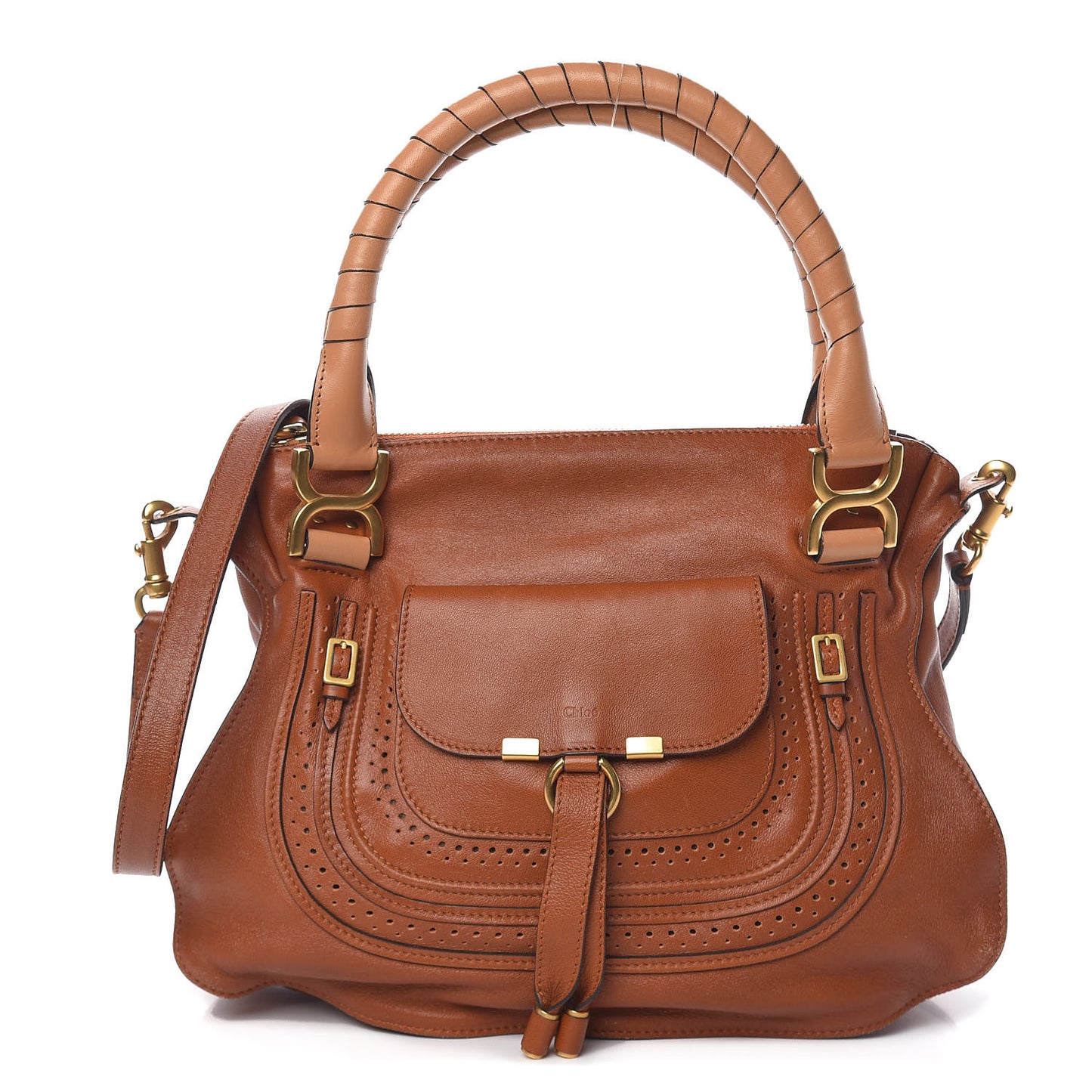 Calfskin Perforated Marcie Animation Satchel Brown