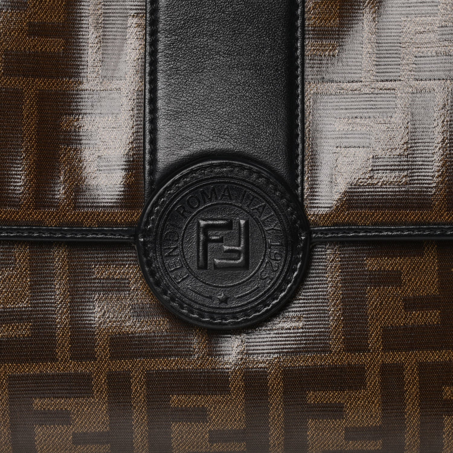 Fendi Vitello Grace Glazed Fabric FF 1974 Double F Shoulder Bag Black Mogano Panna 9 of 19