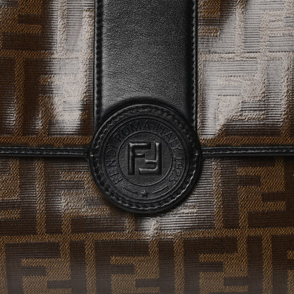 Fendi Vitello Grace Glazed Fabric FF 1974 Double F Shoulder Bag Black Mogano Panna 9 of 19
