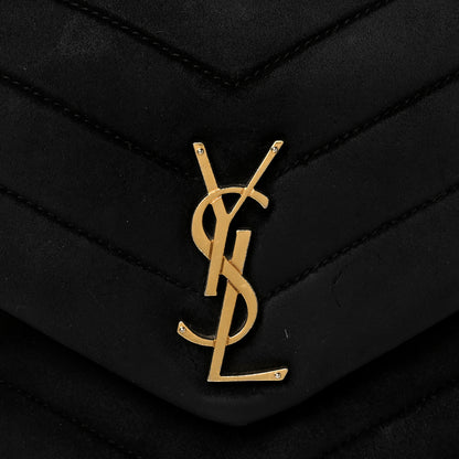 Saint Laurent Suede Calfskin Y Quilted Monogram Small Loulou Chain Satchel Black 9 of 14