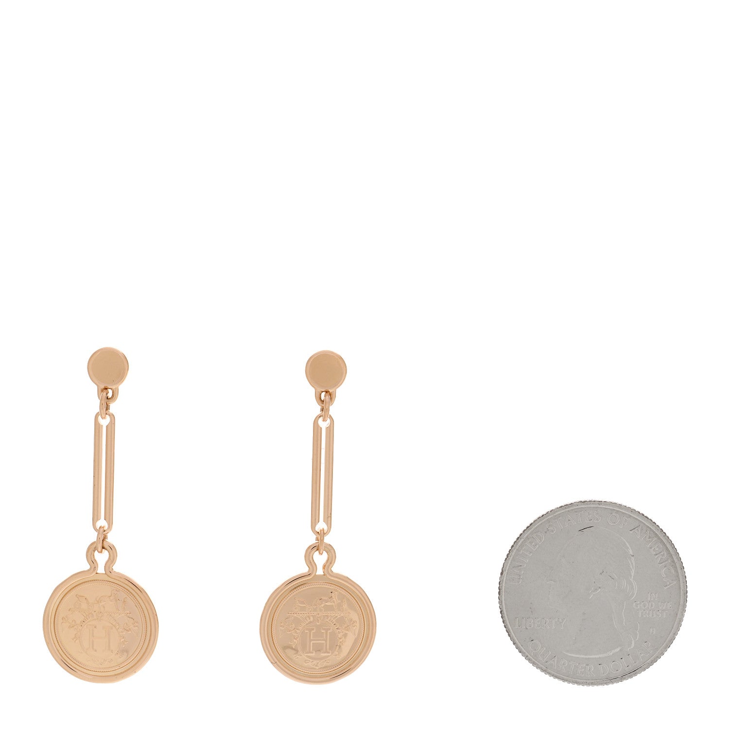 Hermes 18K Rose Gold PM Ex-Libris Drop Earrings 2 of 4