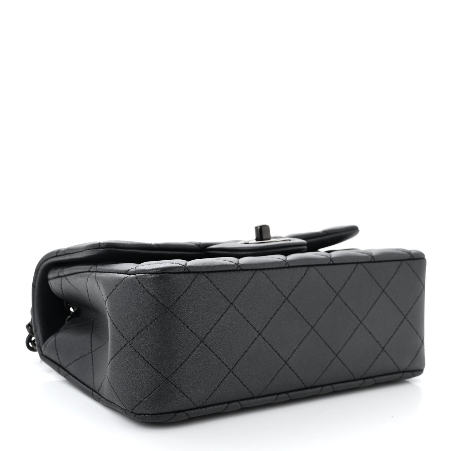 Pearly Lambskin Quilted Mini Rectangular Flap So Black