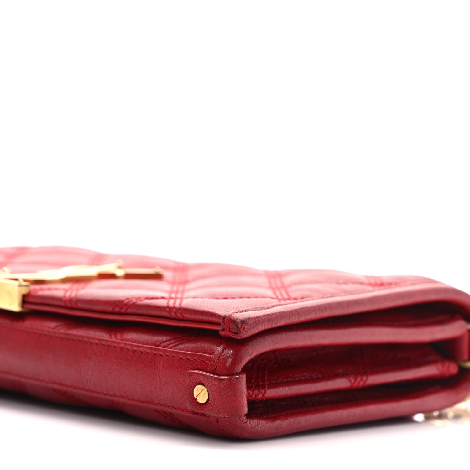Saint Laurent Lambskin Diamond Quilted Becky Chain Wallet Rouge Eros 8 of 11