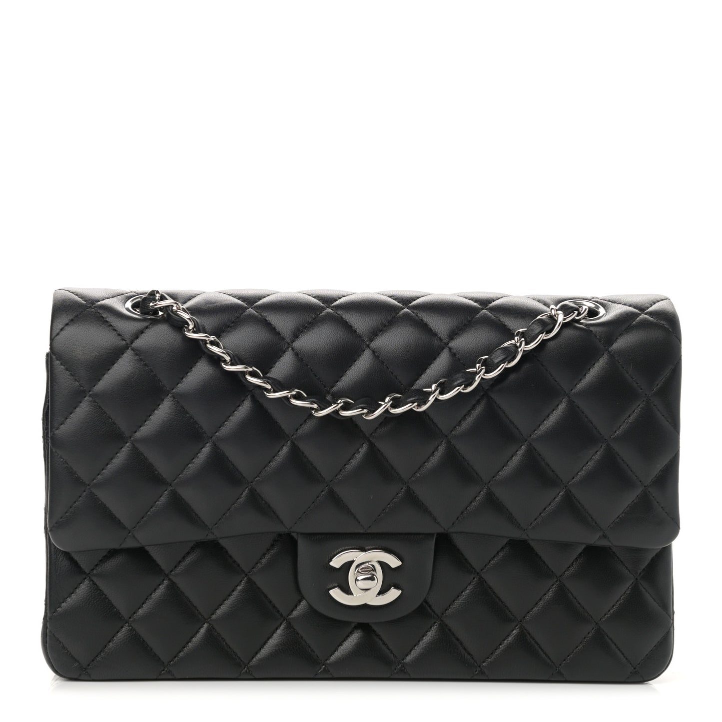 Lambskin Quilted Medium Double Flap Black