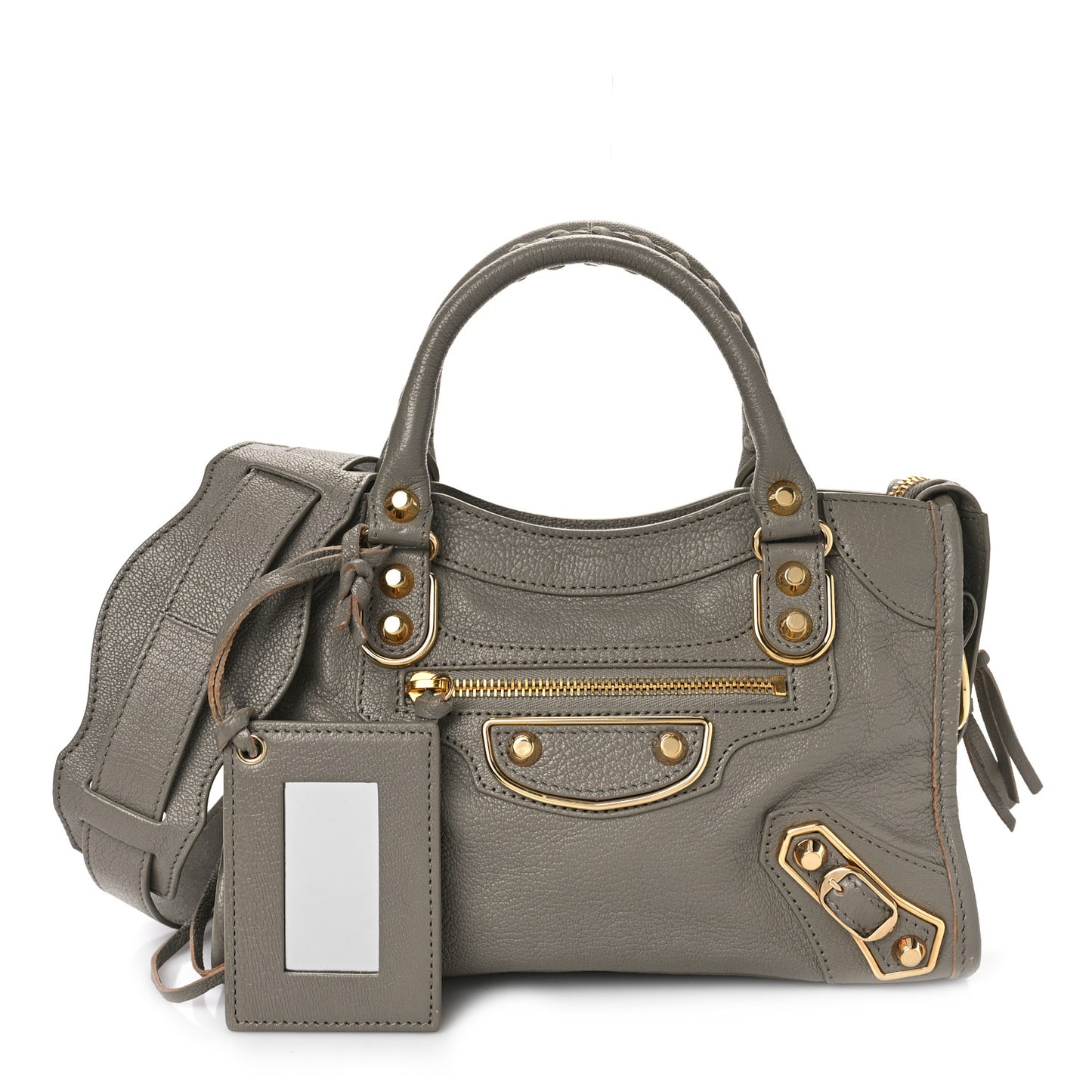 Chevre Gold Metallic Edge Hardware Mini City Gris Taupe