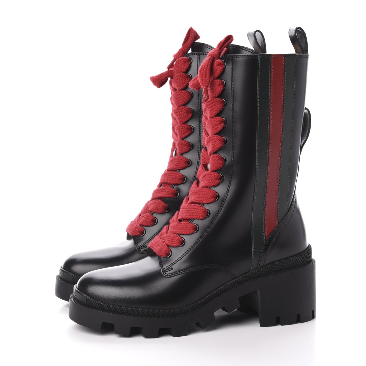 Magnum Calfskin Cirano Lux Web Lace Up Tall Combat Boots 35 Black Verde Hibiscus Red