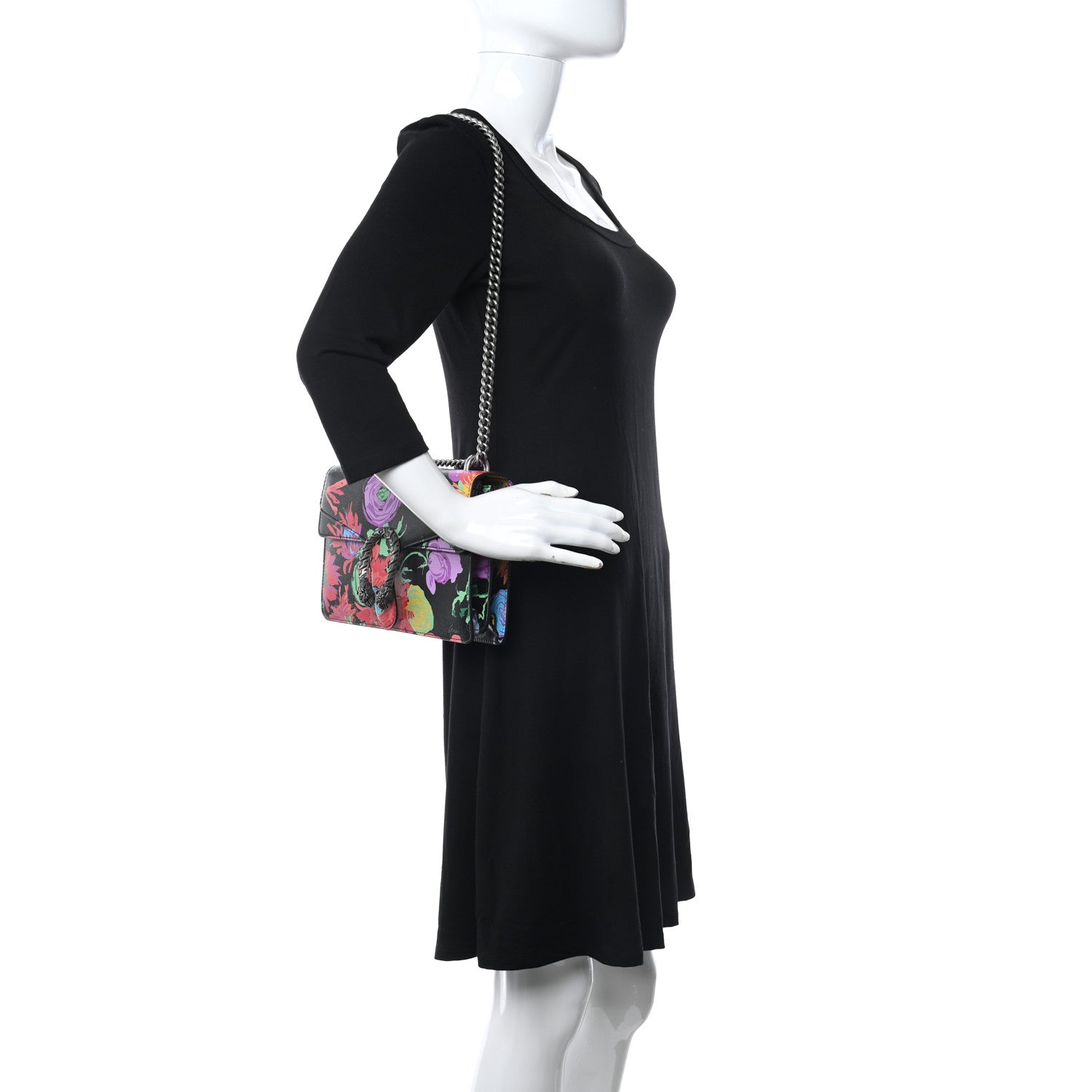 Gucci X KEN SCOTT New Shangai Calfskin Jenny Floral Print Small Dionysus Shoulder Bag Black Pink 2 of 11