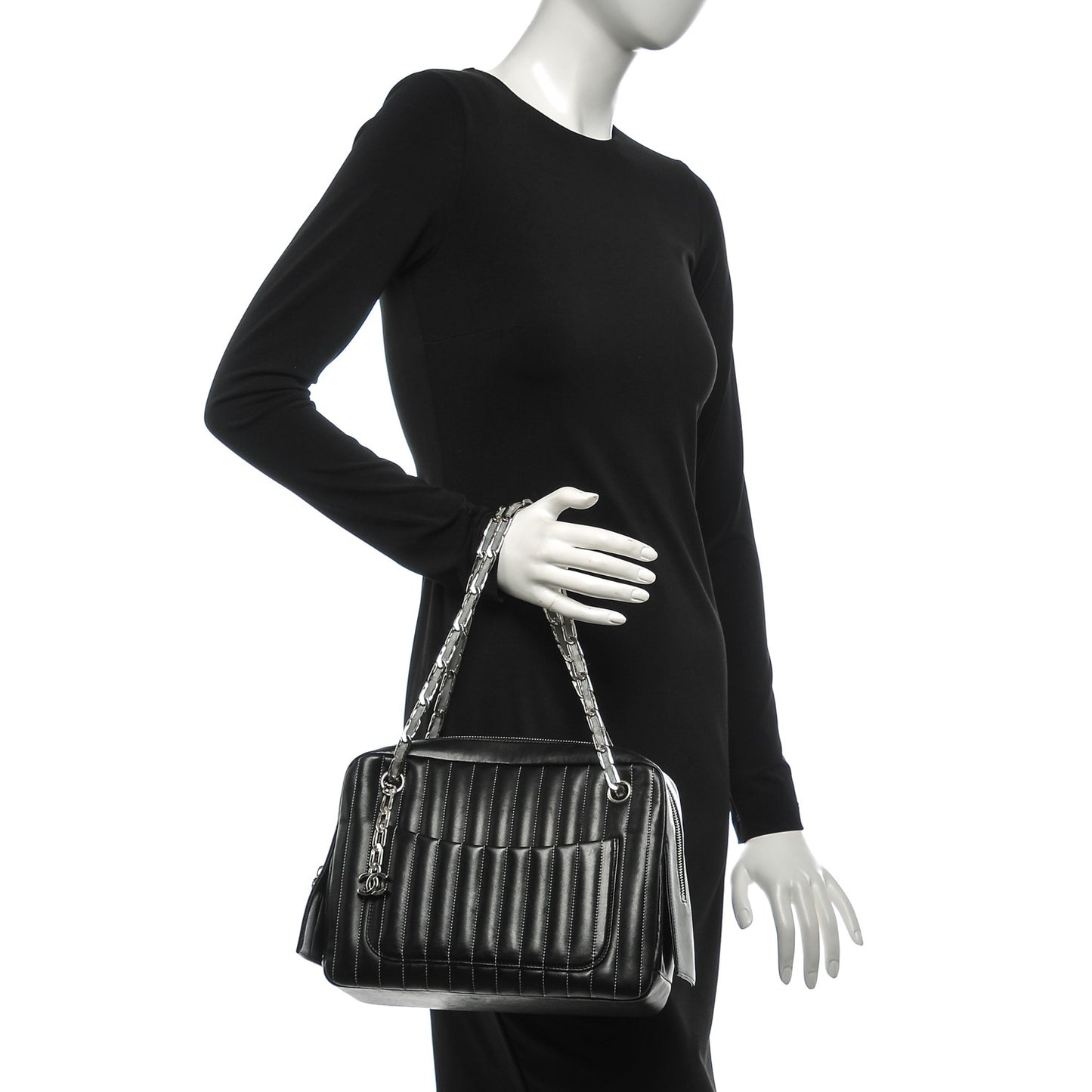 Lambskin Vertical Quilted Mademoiselle Small Camera Case Black