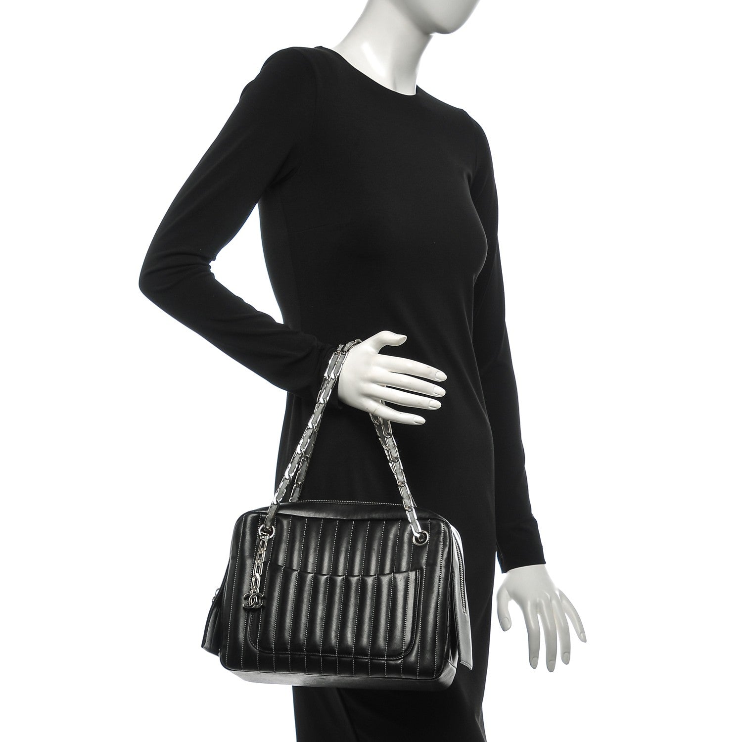 Chanel Lambskin Vertical Quilted Mademoiselle Small Camera Case Black 2 of 14