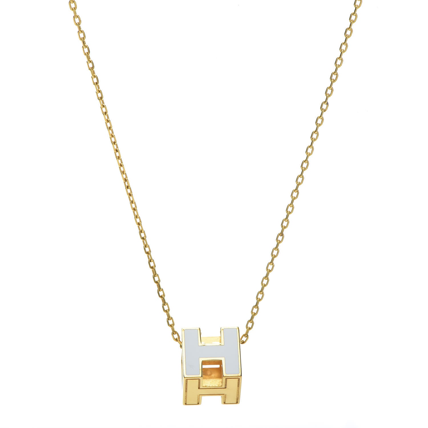 Hermes Gold Lacquered Cage d' Pendant Necklace White 1 of 5