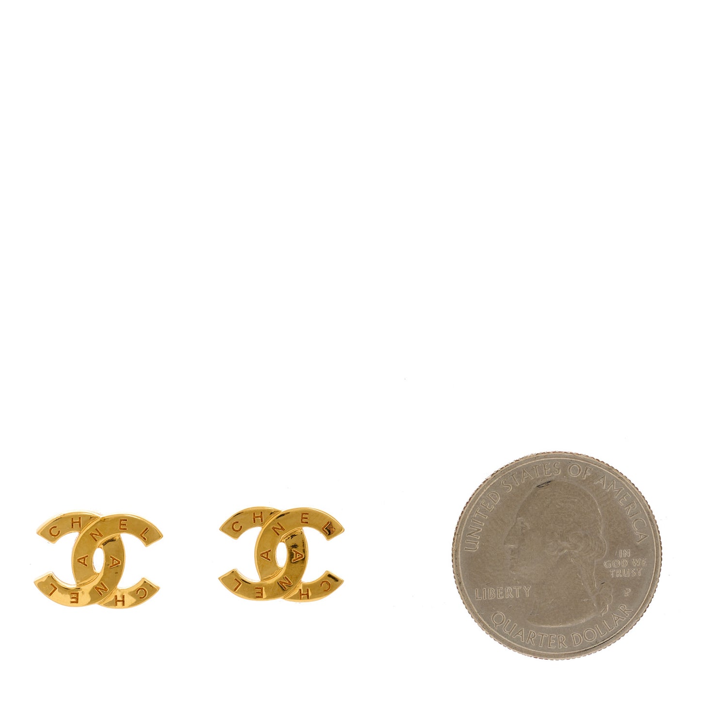 Metal CC Paris Button Stud Earrings Gold