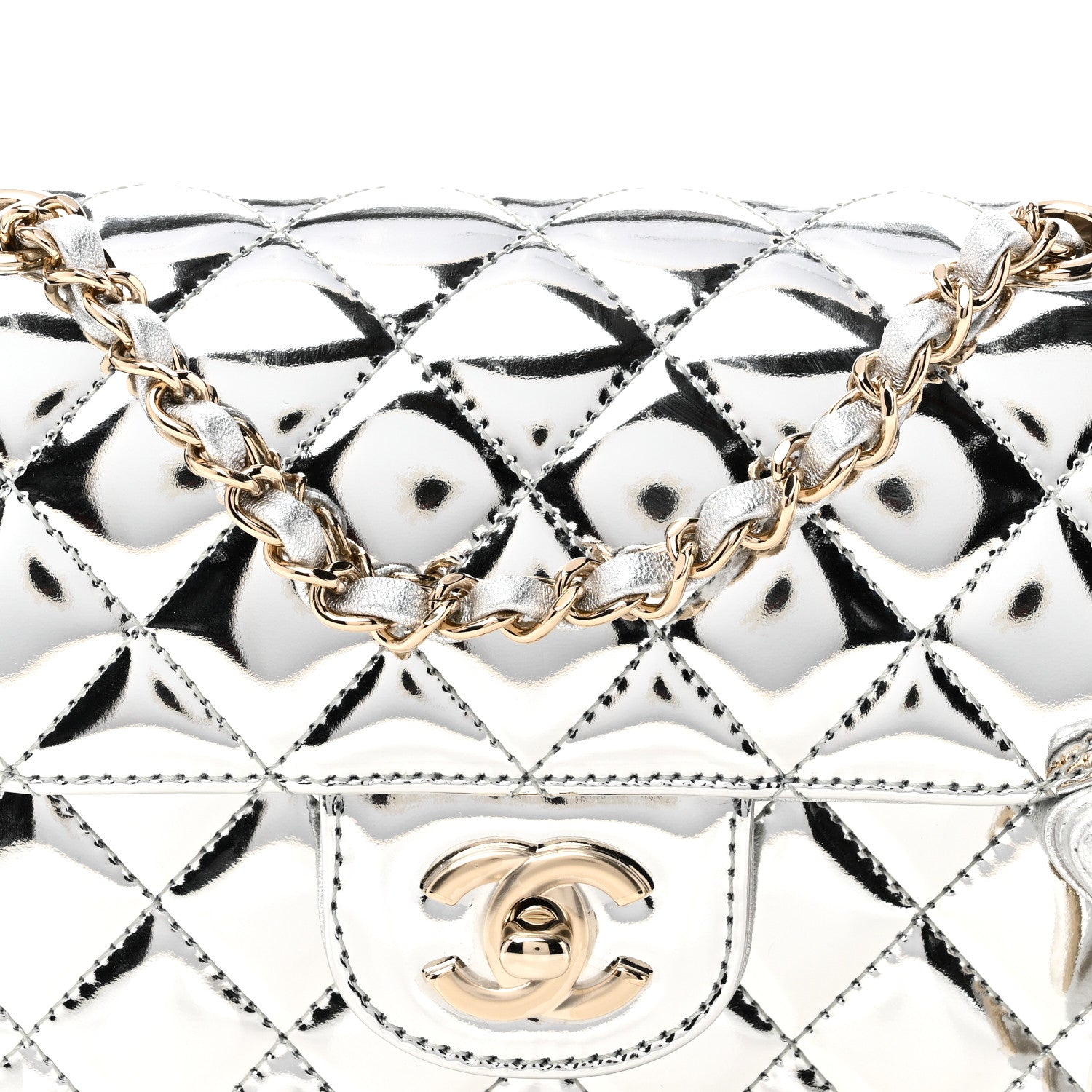Chanel Mirror Calfskin Metallic Calfskin Quilted Hollywood Boulevard Mini Flap With Star Coin Purse Silver 8 of 11