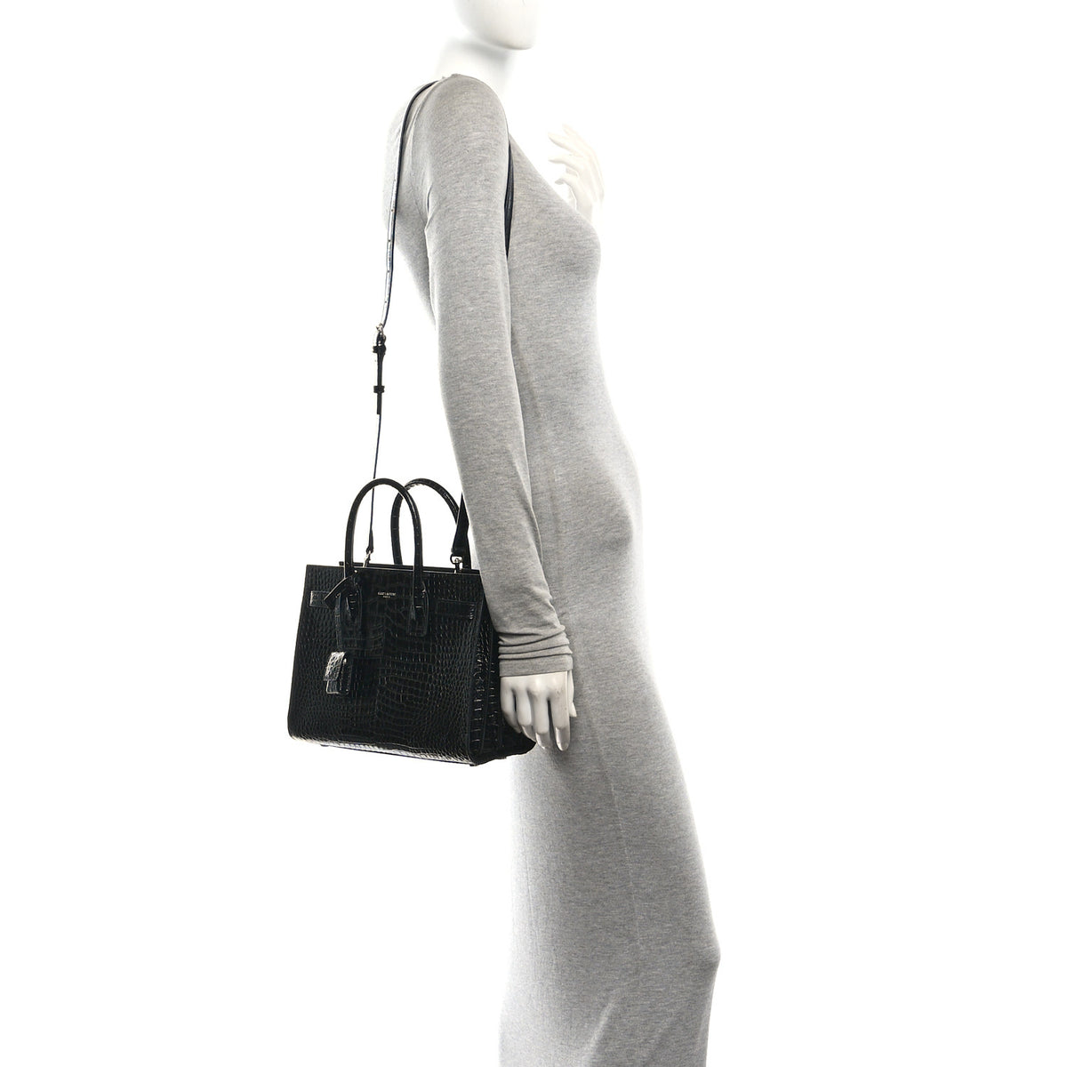 Calfskin Crocodile Embossed Baby Sac De Jour Black