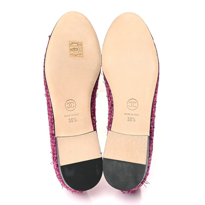 Chanel Coated Tweed Grosgrain Cap Toe Ballerina Flats 36.5 Dark Pink Black 5 of 9