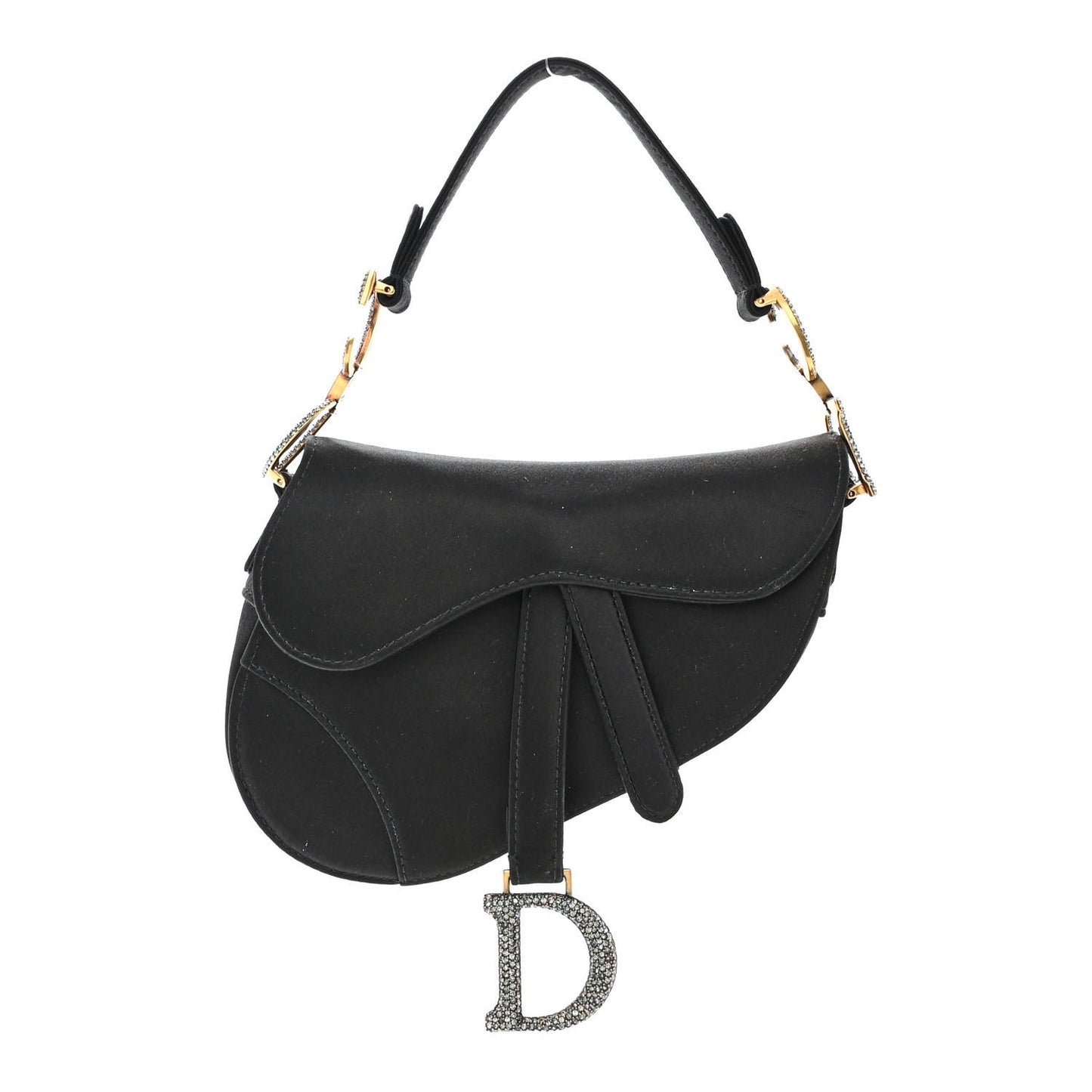 Satin Crystal Mini Saddle Bag Black