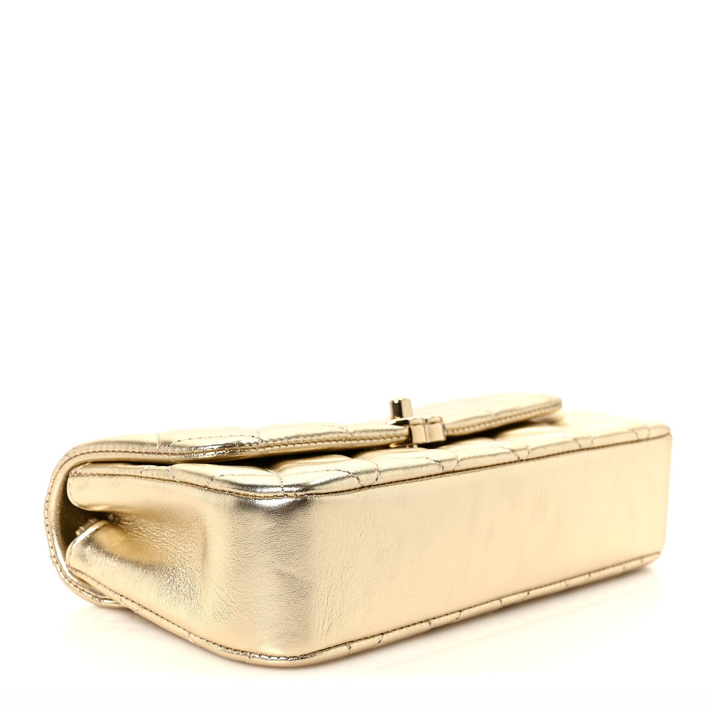 Metallic Lambskin Quilted Mini Chain Flap Gold
