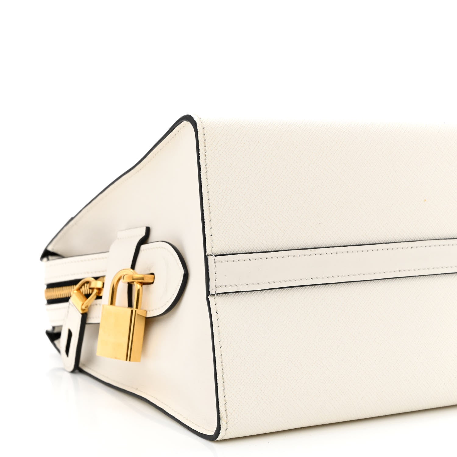 Prada Saffiano City Calfskin Medium Esplanade White Black 10 of 11