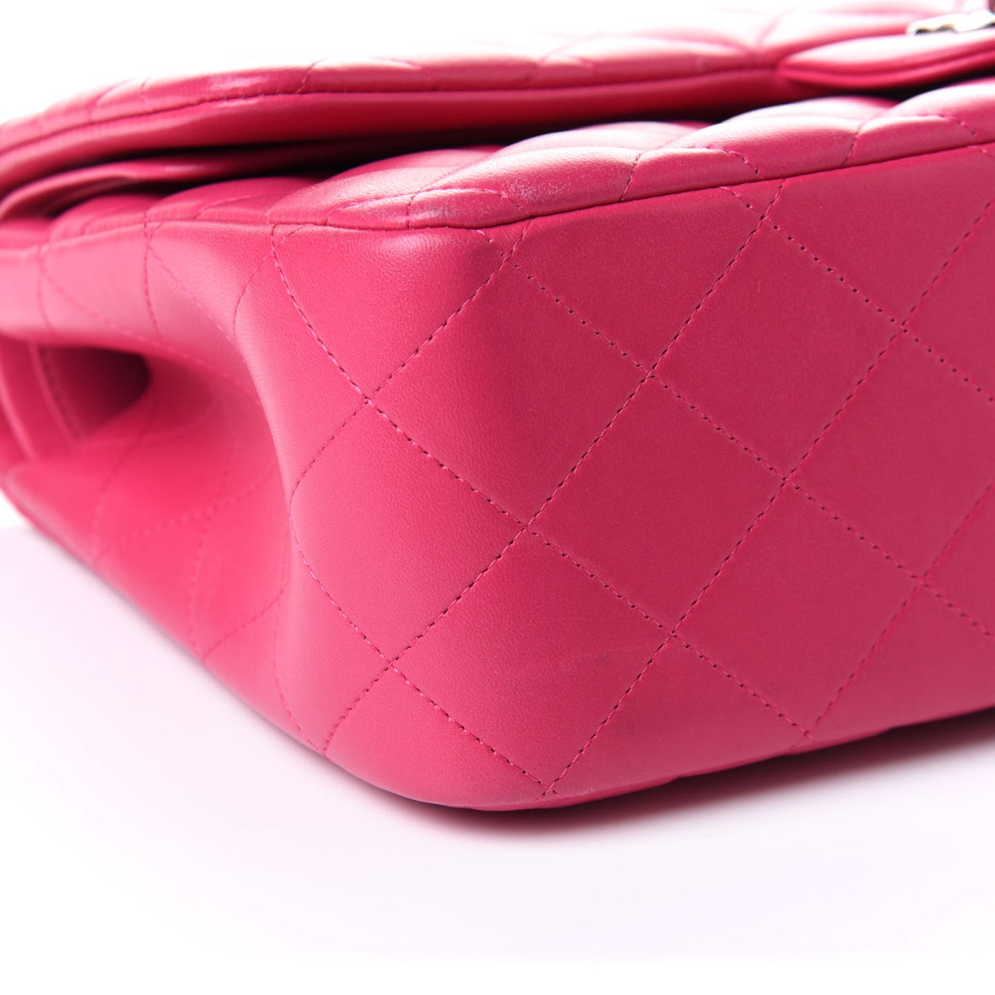 Lambskin Quilted Jumbo Double Flap Dark Pink