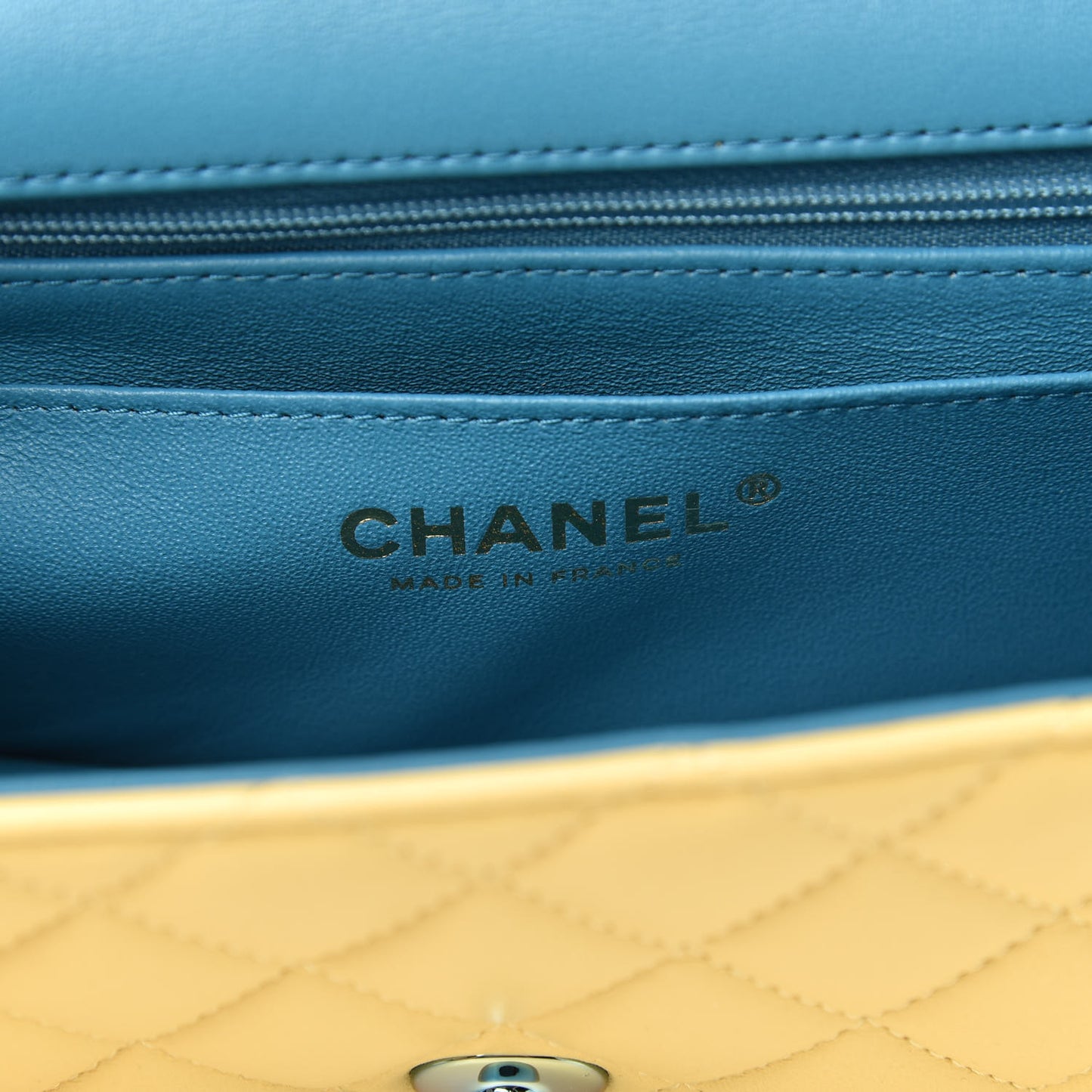 Lambskin Quilted Mini Rectangular Flap Yellow Blue